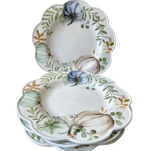 POTTER'S STUDIO Pumpkin Print Ceramic Dinner Plates Set of 4 Fall Harvest NEW